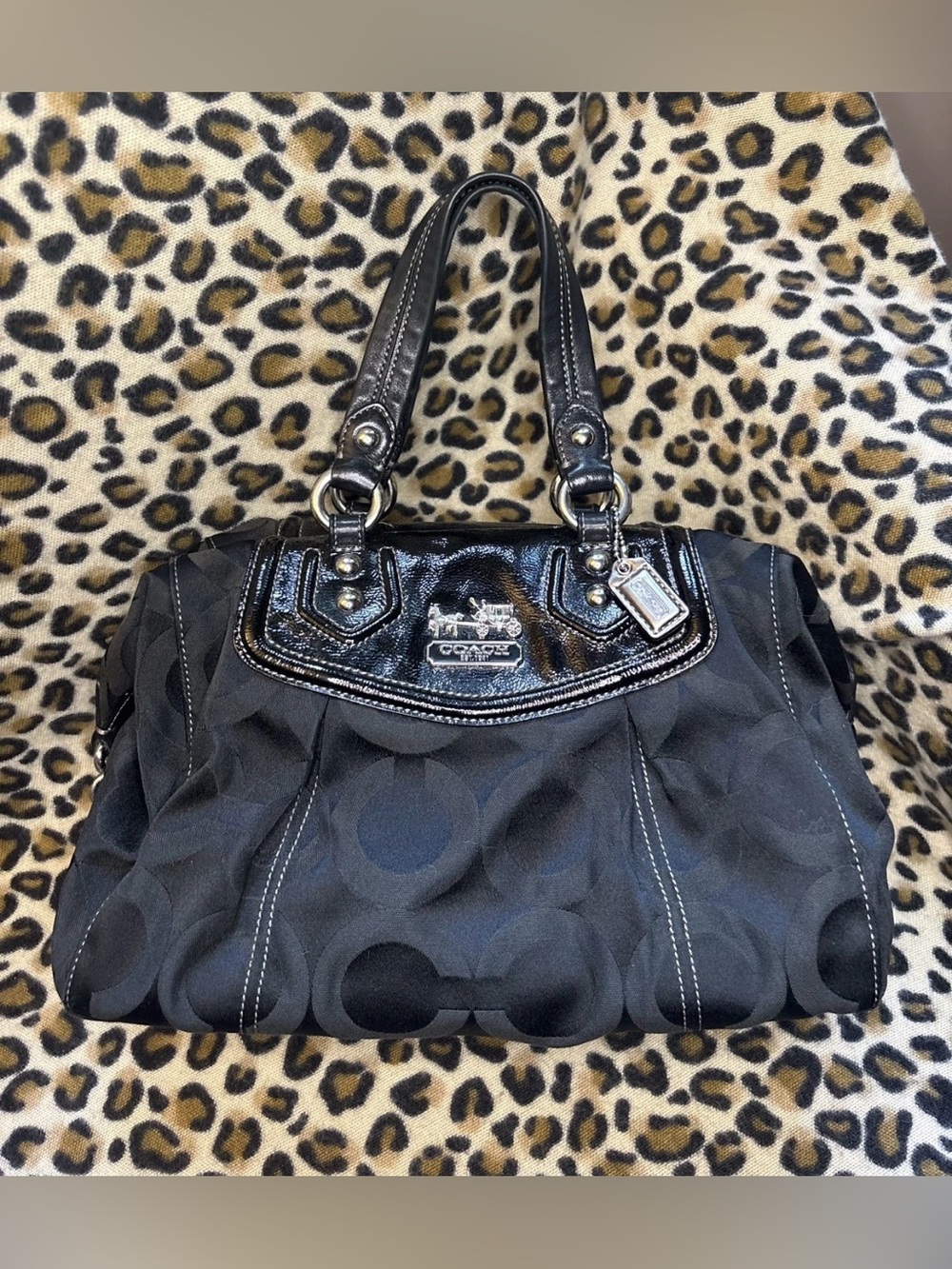 Vintage 2009 Coach Madison Audrey Op Art Satchel Black 14294
